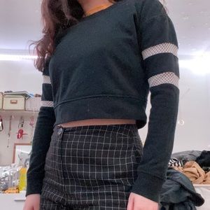 Mesh Sleeve Cropped Sweatshirt